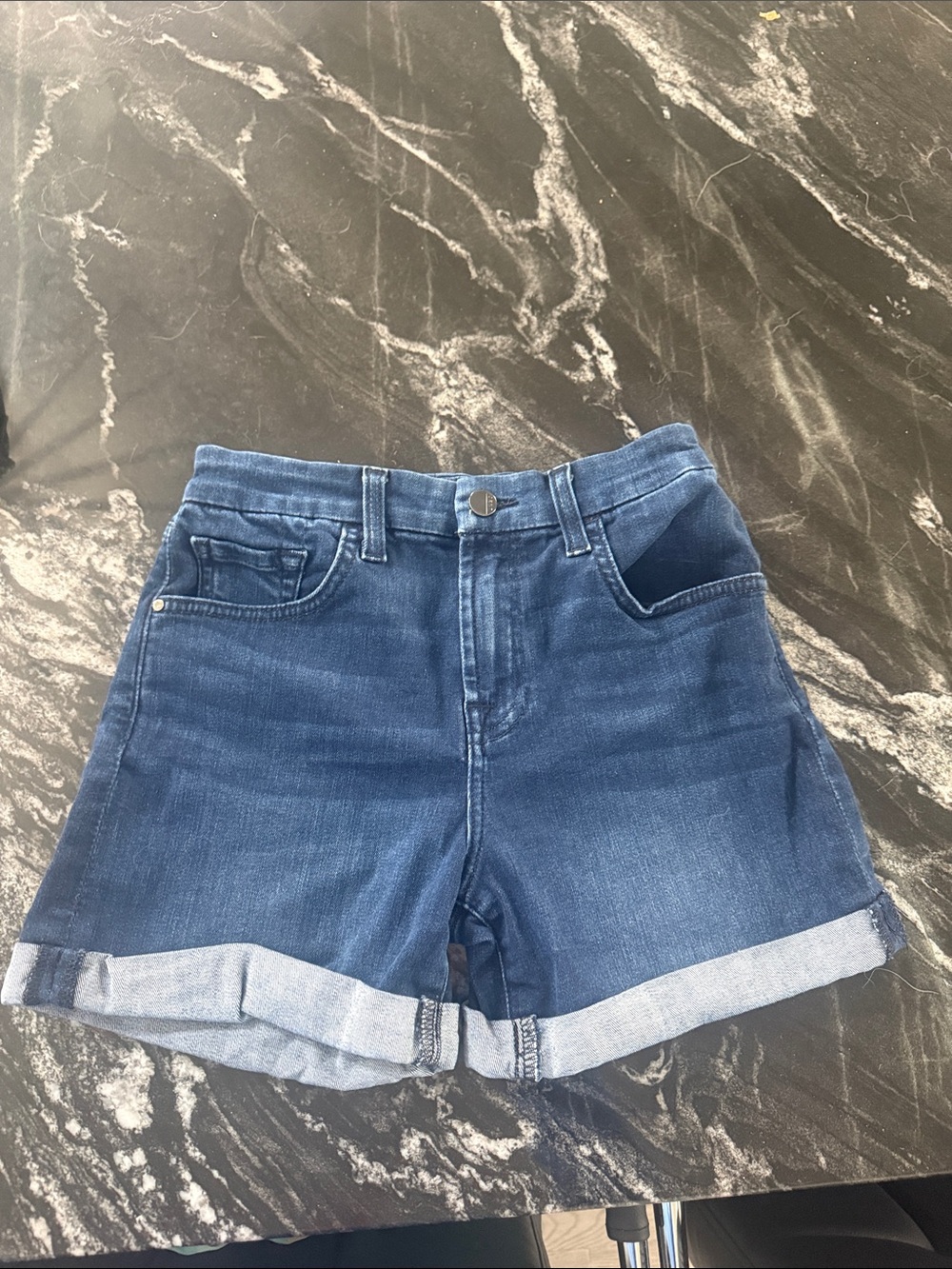 Women's Mid-Blue Rolled Hem Denim Shorts